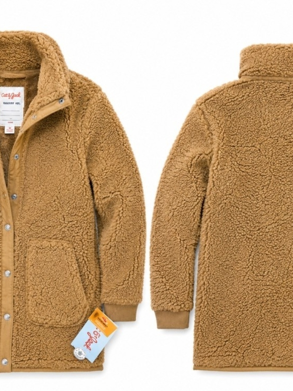 Kids Plush Teddy Sherpa Coat in Camel Brown